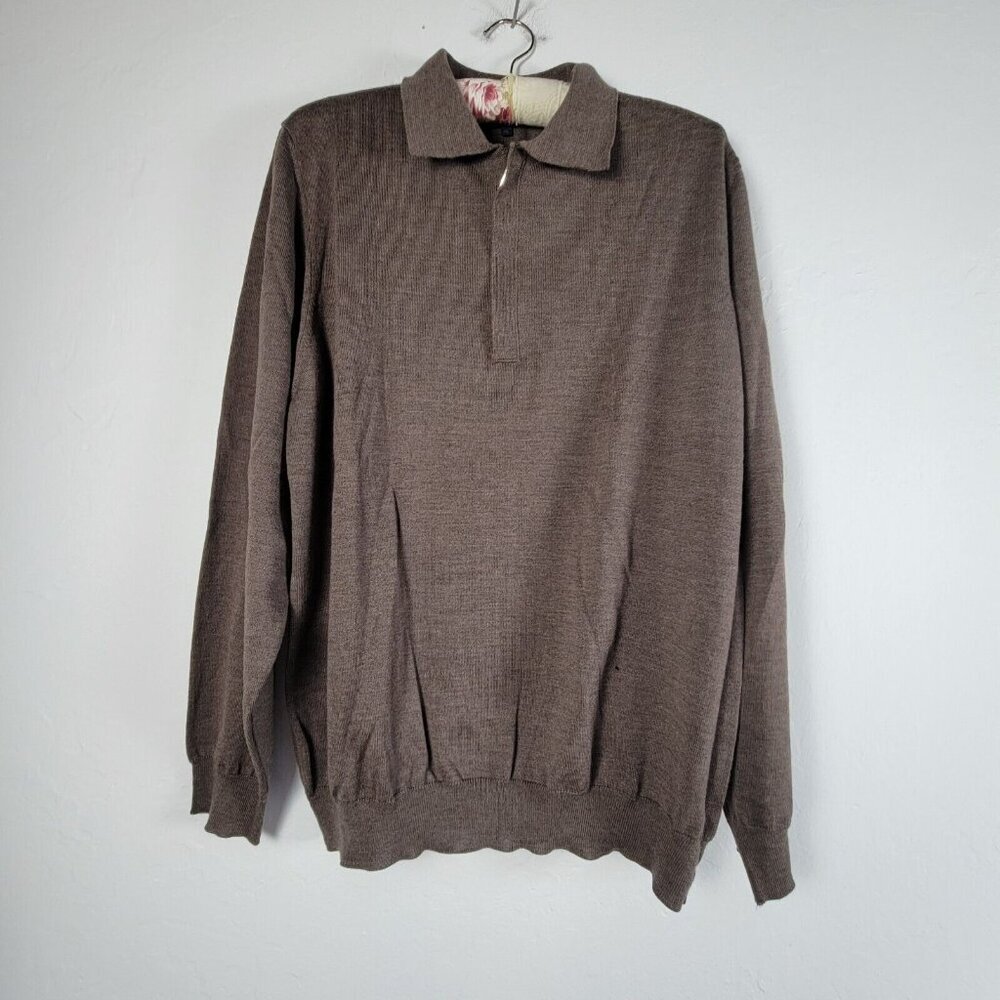 Enzo Mantovani Mens XL Brown Extra Fine Merino Wool Long Sleeve Collared Sweater